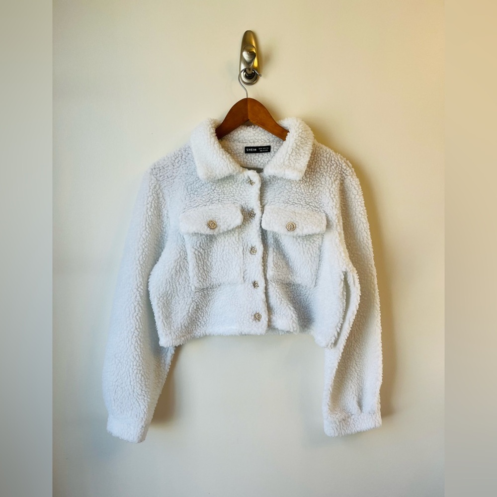 SHEIN White Fleece Jacket